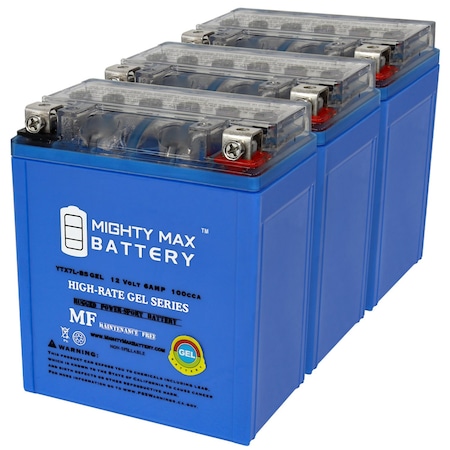 YTX7L-BSGEL 12V 6AH Replacement Battery Compatible With Kawasaki EX250 Ninja 95-07 - 3 Pack